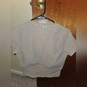 Active Beige Short Sleeve Top With Built-in Bra Pads